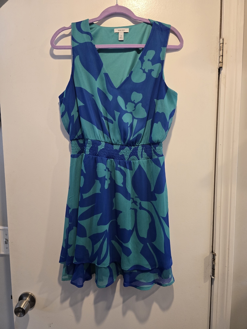 Nine West Girls' Teal & Blue Floral V-Neck Dress